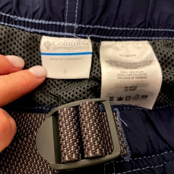 Columbia SWIM TRUNKS Bathing Suit Men's Size S Navy Blue Packable Belted Shorts - Picture 6 of 7